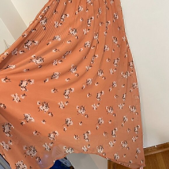 AVA & VIV Plus Size Floral Pleated Midi Dress Peach Pink Orange Hi-Lo 1X NO BELT - Picture 8 of 16